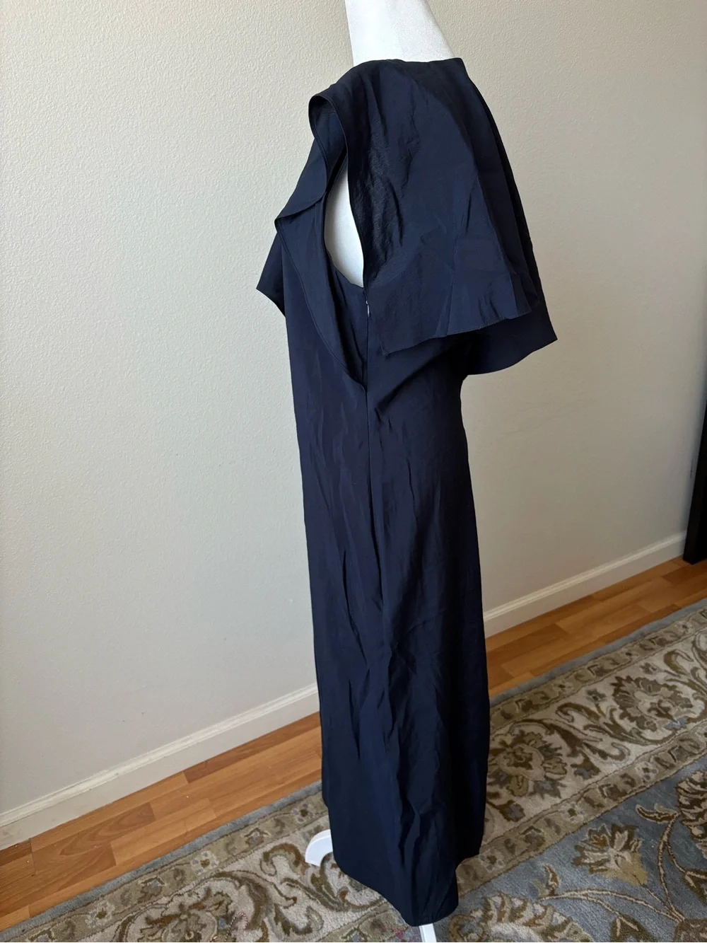 COS Navy Blue Asymmetrical Maxi Dress with Draped Shoulder 8 US